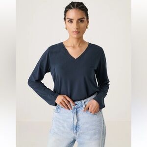 Hello Nite dark navy long sleeve v neck soft shirt